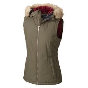 Mountain Hardwear Insulated Womens Hooded Vest Zip with Faux Fur Trim Hood Quilt